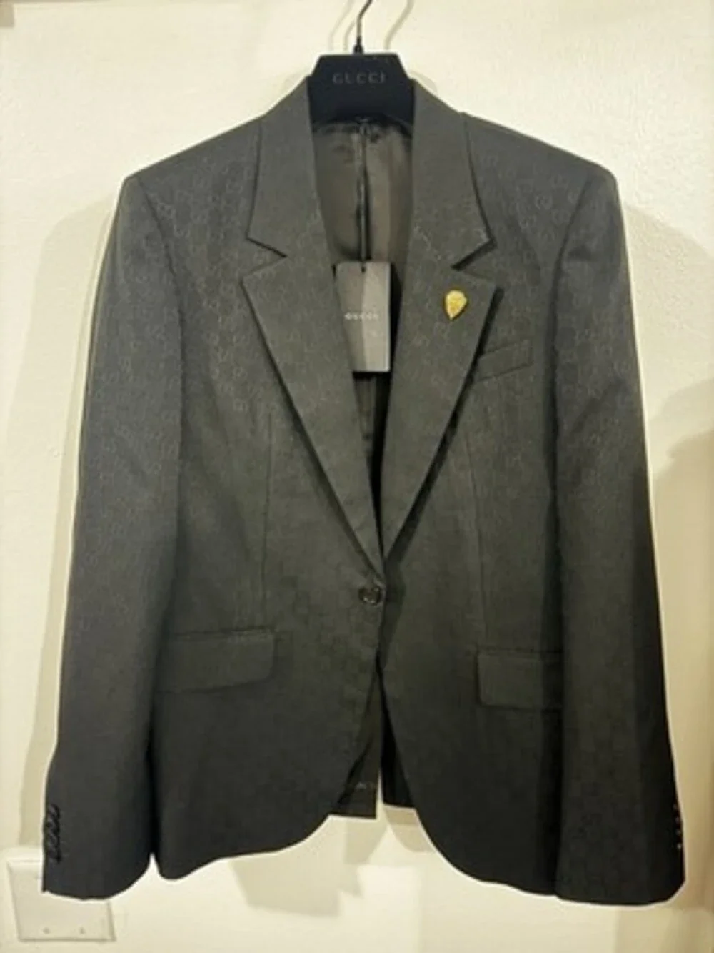 Gucci GG mens Single-breasted wool jacket GG monogram black size 48 $4000 retail